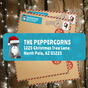 Schattigee Kerstman Kat Blauwgroen Retour Adres Etiket