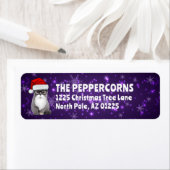 Schattigee Kerstman Kat Paarse Terugkeer Adres Etiket (Insitu)