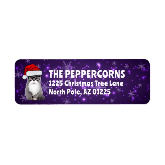 Schattigee Kerstman Kat Paarse Terugkeer Adres Etiket (Voorkant)