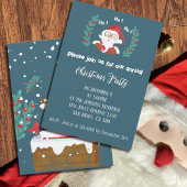 Schattigee Kerstman Kerstfeest Blauwe Uitnodiging