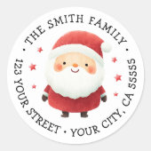 Schattigee kerstman kerstretour adreslabels ronde sticker (Voorkant)
