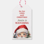 Schattigee kerstman kijkt Kerstmis Cadeaulabel (Voorkant)