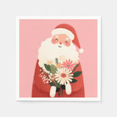 Schattigee Kerstman met Bloemen Roze Kerst Servet (Voorkant)