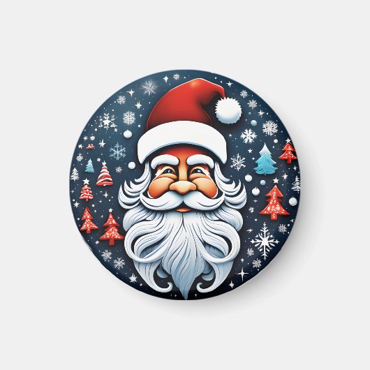 Schattigee Kerstman met Bomen Feestelijk Magneet (Voorkant)