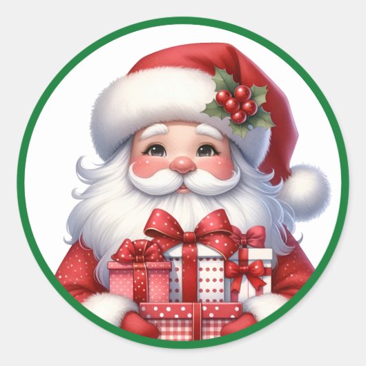 Schattigee Kerstman met cadeaus Ronde Sticker (Voorkant)