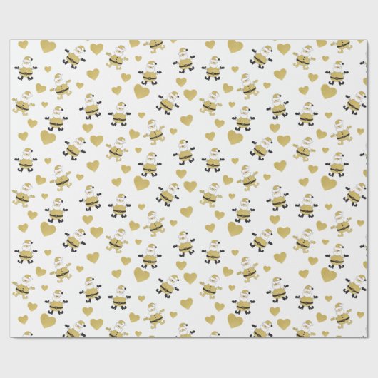 Schattigee Kerstman met gouden harten Cadeaupapier (Vlak)