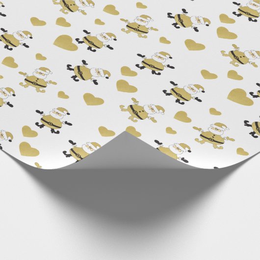 Schattigee Kerstman met gouden harten Cadeaupapier (Hoek)