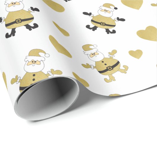 Schattigee Kerstman met gouden harten Cadeaupapier (Rol Hoek)