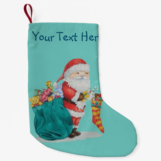 Schattigee Kerstman met speelgoed in zak voor Kers Kleine Kerstsok (Voorkant)