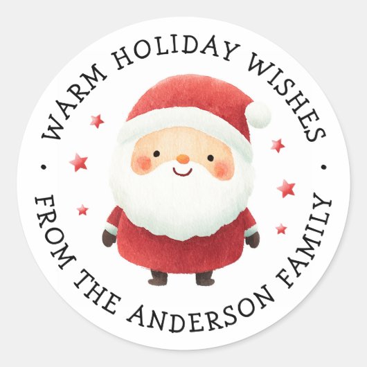 Schattigee Kerstman met sterretjes warme winterwen Ronde Sticker (Voorkant)