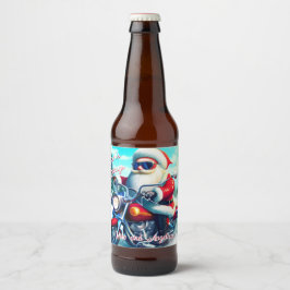 Schattigee kerstman op een motor bier etiket