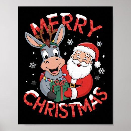 Schattigee kerstman op ezel kerst poster (Voorkant)