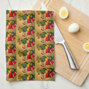 Schattigee Kerstman op Kerstboom Keuken Handdoek