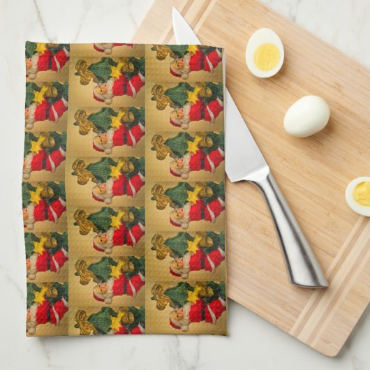 Schattigee Kerstman op Kerstboom Keuken Handdoek (Quarter Fold)