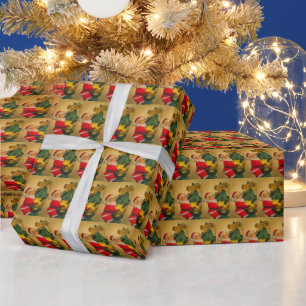 Schattigee kerstman op kerstboominpakpapier cadeaupapier