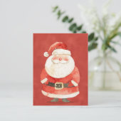 Schattigee kerstman op rode Waterverf Briefkaart (Staand voorkant)