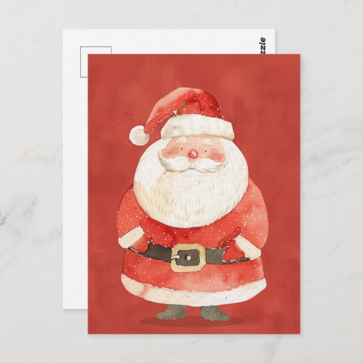 Schattigee kerstman op rode Waterverf Briefkaart (Voorkant / Achterkant)