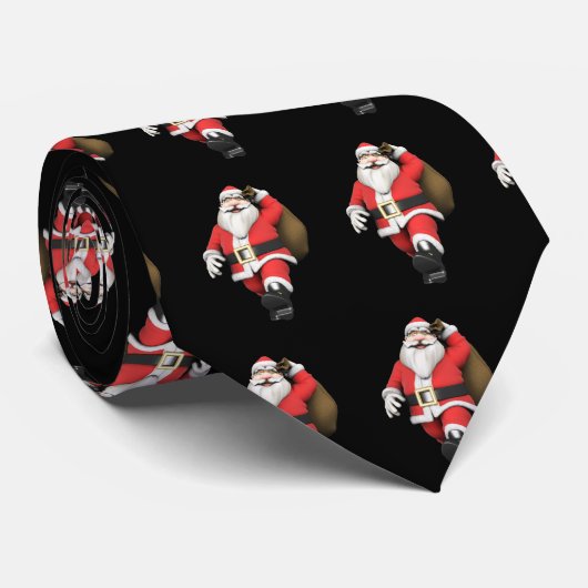 Schattigee kerstman op zwarte kerst stropdas (Opgerold)
