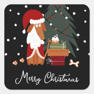 Schattigee Kerstman Paws Hond & Cadeaus Vierkante Sticker