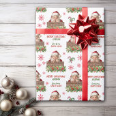 Schattigee Kerstman Peeking Kinder Kerst Cadeaupapier