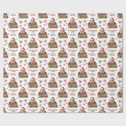 Schattigee Kerstman Peeking Kinder Kerst Cadeaupapier (Vlak)