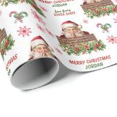 Schattigee Kerstman Peeking Kinder Kerst Cadeaupapier (Rol Hoek)