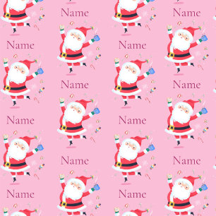 Schattigee Kerstman Personaliseer Naam Roze Cadeaupapier