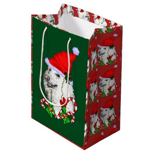 Schattigee kerstman poedel kerst medium cadeauzakje (Voorkant Gekanteld)