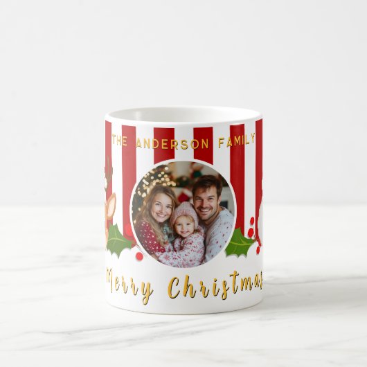 Schattigee Kerstman Rendier & Holly Familiefoto Koffiemok (Center)