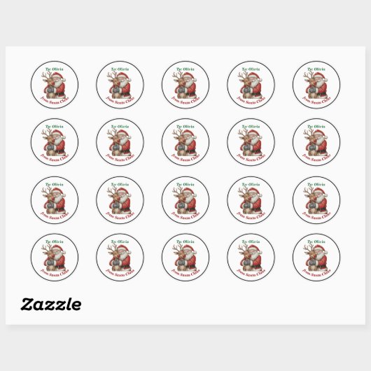 Schattigee Kerstman & Rendier Hug Custom Red Chris Ronde Sticker (Vel)
