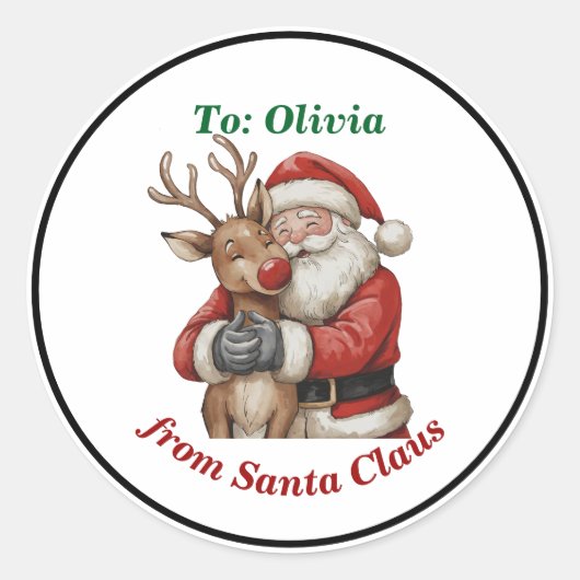 Schattigee Kerstman & Rendier Hug Custom Red Chris Ronde Sticker (Voorkant)