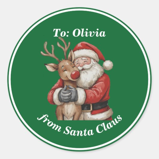 Schattigee Kerstman & Rendier Hug Custom Red Chris Ronde Sticker (Voorkant)