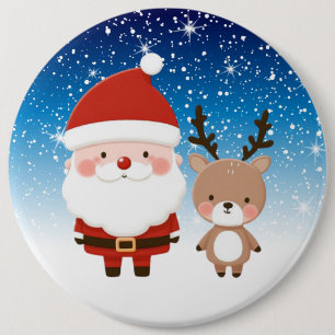 Schattigee Kerstman & Rendier Ronde Button 6,0 Cm