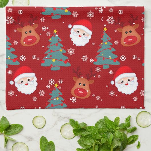 Schattigee kerstman rendier theedoek (Gevouwen)