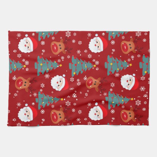 Schattigee kerstman rendier theedoek (Horizontaal)