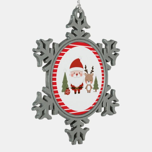 Schattigee Kerstman & Rendier Tin Sneeuwvlok Ornament (Links)