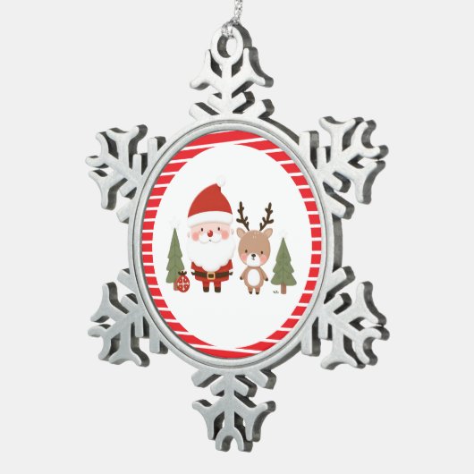 Schattigee Kerstman & Rendier Tin Sneeuwvlok Ornament (Rechts)