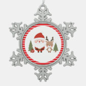 Schattigee Kerstman & Rendier Tin Sneeuwvlok Ornament (Voorkant)