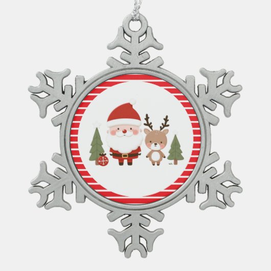 Schattigee Kerstman & Rendier Tin Sneeuwvlok Ornament (Voorkant)