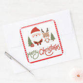 Schattigee Kerstman & Rendier Vierkante Sticker (Envelop)