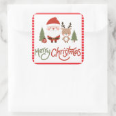 Schattigee Kerstman & Rendier Vierkante Sticker (Tas)