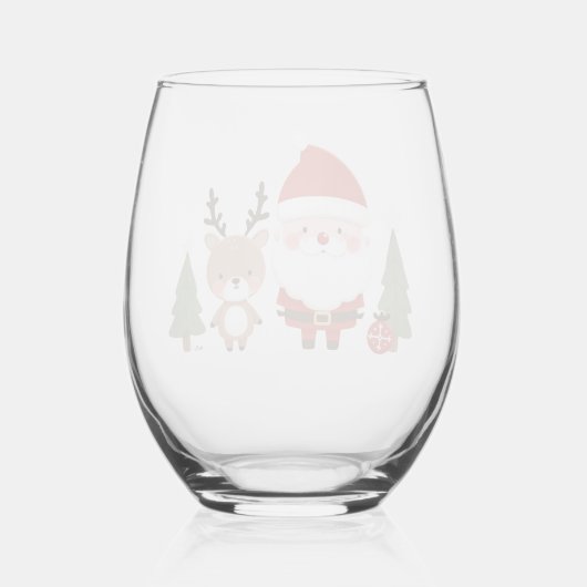 Schattigee Kerstman & Rendier Wijnglas Zonder Voet (Voorkant)