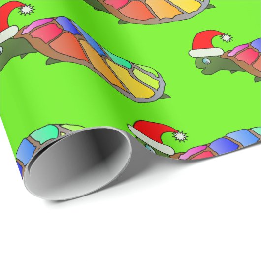 Schattigee Kerstman Schildpad Patroon Kerstpapier Cadeaupapier (Rol Hoek)