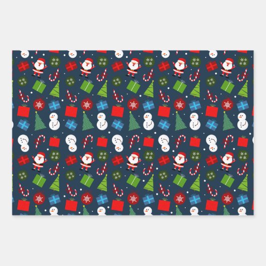 Schattigee Kerstman & Sneeuwman Set van 3 Inpakpapier Vel (Voorkant 3)