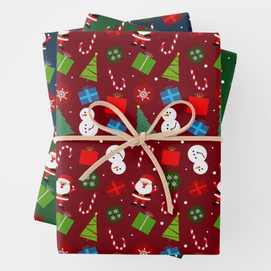 Schattigee Kerstman & Sneeuwman Set van 3 Inpakpapier Vel (In situ)