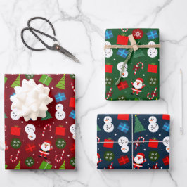 Schattigee Kerstman & Sneeuwman Set van 3 Inpakpapier Vel