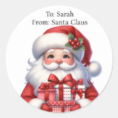 Schattigee Kerstman Voeg kindernaam toe Grote Kers Ronde Sticker (Voorkant)