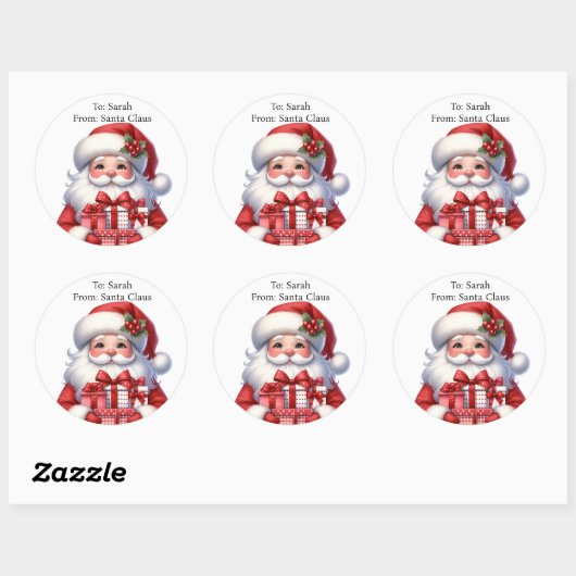Schattigee Kerstman Voeg kindernaam toe Grote Kers Ronde Sticker (Vel)