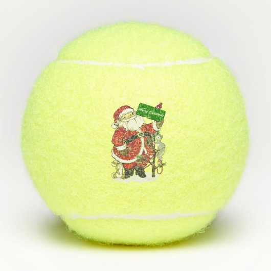 Schattigee Kerstman Vrolijk Kerstteken Dieren Tennisballen (Voorkant)
