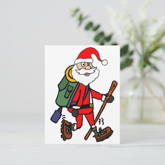 Schattigee Kerstman Wandelen Kerst Cartoon Feestdagenkaart (Staand voorkant)